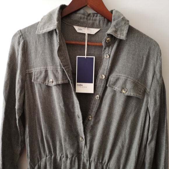 ZARA Gray Contrast Stitch Frilled Hem Midi w flaws - Picture 1 of 7